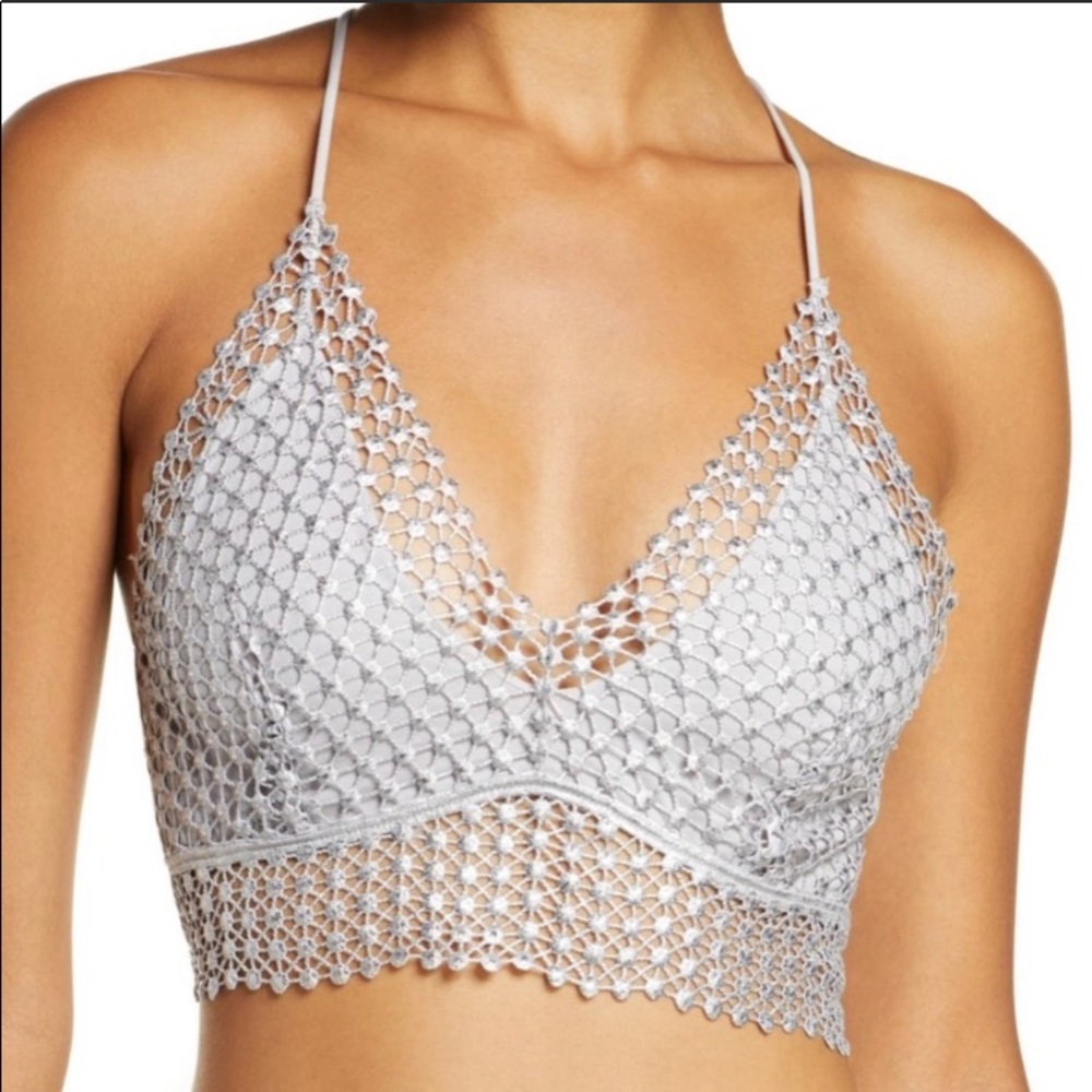 Free People Metallic Crochet Lined V-Neck Bra XS